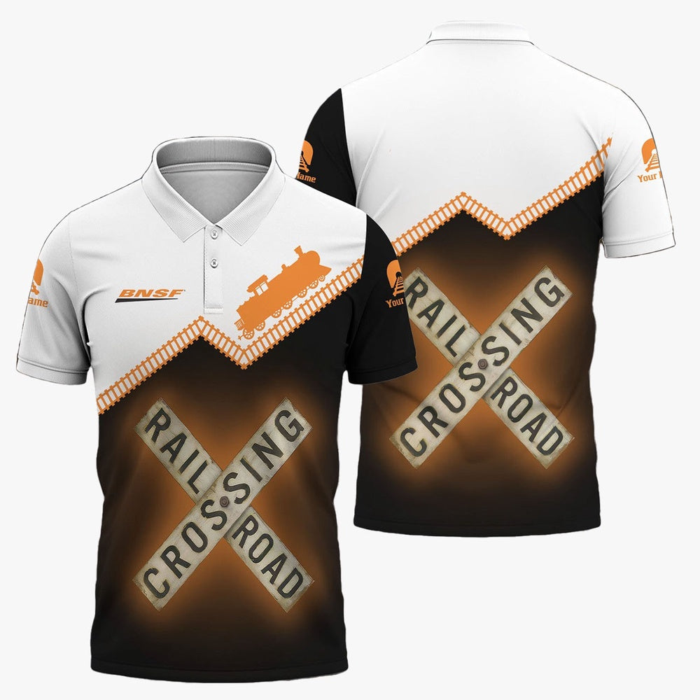 BNSF Railway Polo Shirt, Railroad Crossing Printed Train Track Shirt