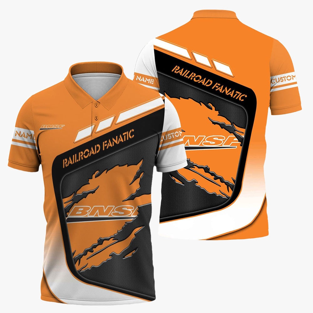 BNSF Railway Polo Shirt, Ripped Texture Style Train Shirt For Railroad Fanatic