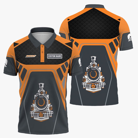 BNSF Railway Polo Shirt, Steam Locomotive Engine Graphic Train Polo Shirt