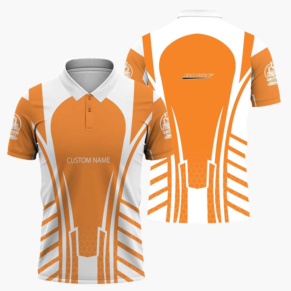 BNSF Railway Polo Shirt, Striped Railroad Style Train Polo Shirt