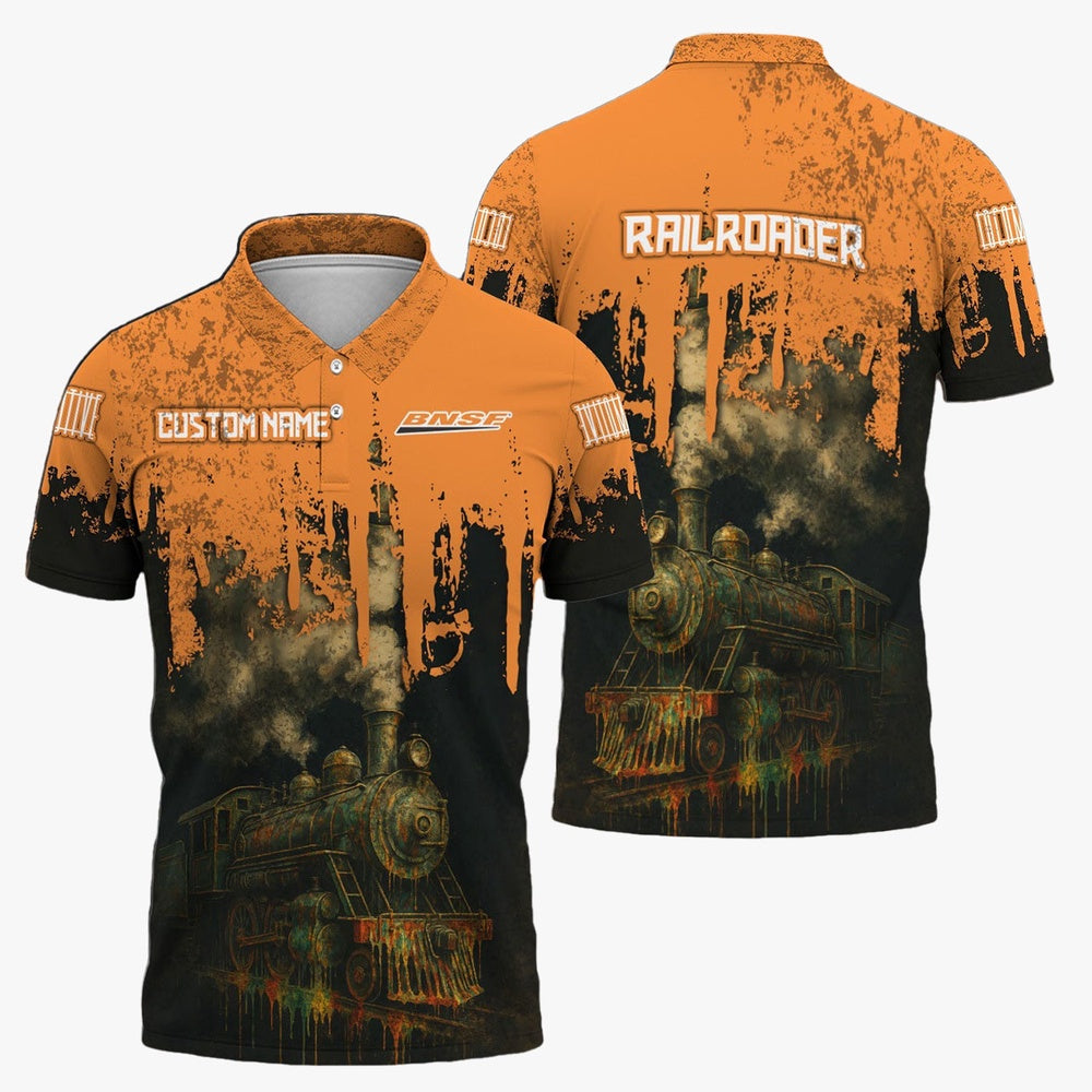 BNSF Railway Polo Shirt, Vintage Train Art Style Shirt For Locomotive Fans