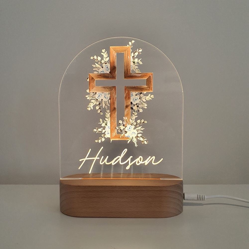 Baby Gift Baptism Gift Christening Gift, Custom Boy Or Girl Name Night Light, Religious Cross, Mother's Day Led Light, Mom Gift
