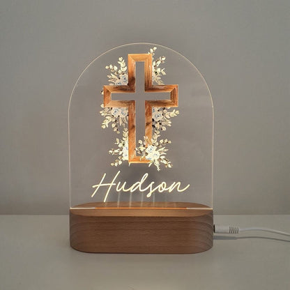 Baby Gift Baptism Gift Christening Gift, Custom Boy Or Girl Name Night Light, Religious Cross, Mother's Day Led Light, Mom Gift