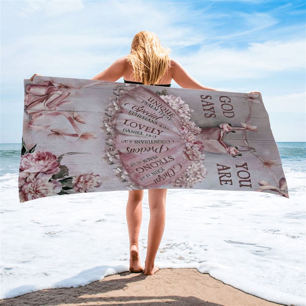 Ballet Drawing, Pretty Pink Dress, Lovely Peony, God Says You Are Beach Towel, Christian Beach Towel, Christian Gift, Gift For Women