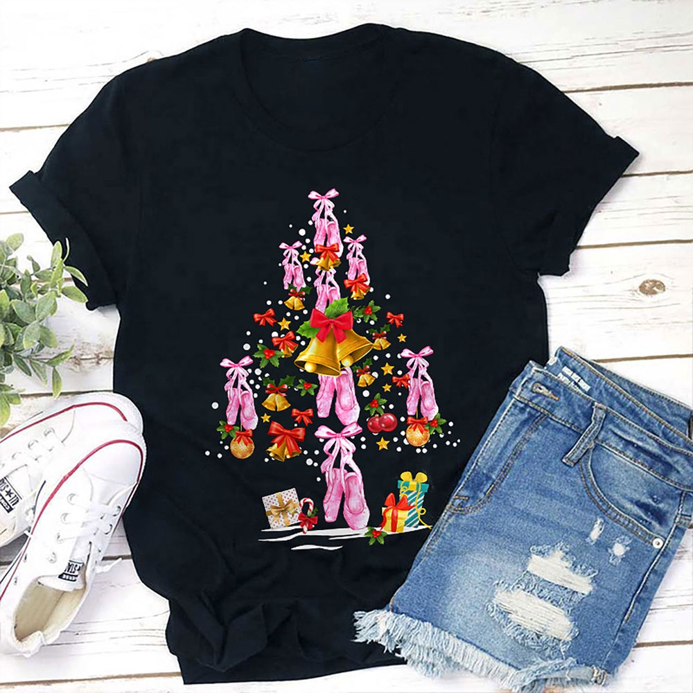 Ballet Shoes Christmas Tree T Shirt, Merry T Shirt, Unisex Christmas Shirts