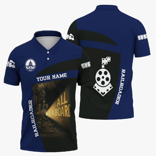 Baltimore and Ohio Railroad Polo Shirt, All Aboard Steam Train Movie Projector Style BAndO Shirt