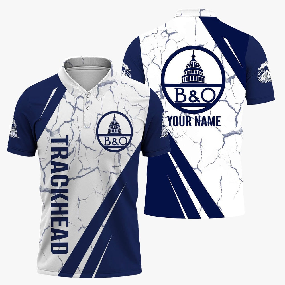 Baltimore and Ohio Railroad Polo Shirt, Crackle Texture Style BAndO Train Shirt For Trackhead