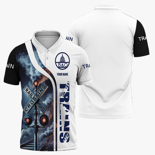 Baltimore and Ohio Railroad Polo Shirt, Crossing Railroad Sign American Locomotive Train Polo Shirt