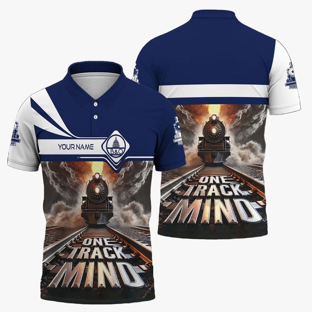 Baltimore and Ohio Railroad Polo Shirt, One Track Mind BAndO Train Printed Shirt