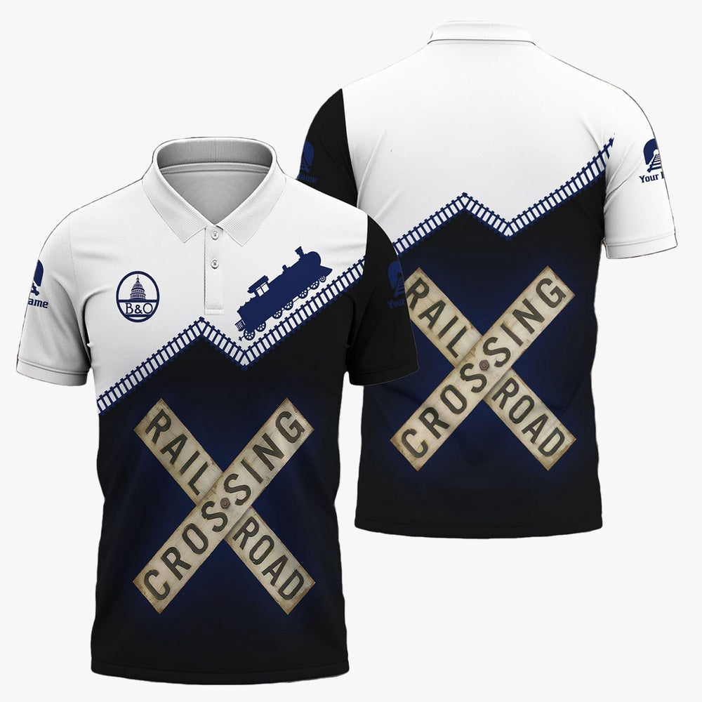 Baltimore and Ohio Railroad Polo Shirt, Railroad Crossing Printed Train Track Shirt