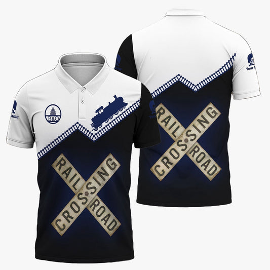 Baltimore and Ohio Railroad Polo Shirt, Railroad Crossing Printed Train Track Shirt