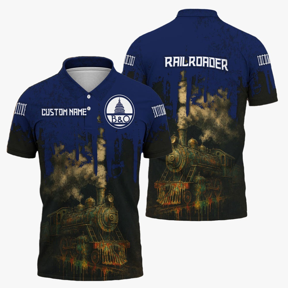 Baltimore and Ohio Railroad Polo Shirt, Vintage Train Art Style BAndO Shirt For Locomotive Fans