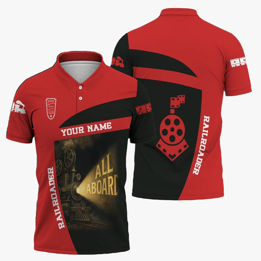 Bangor And Aroostook Railroad Polo Shirt, All Aboard Steam Train Movie Projector Style Shirt