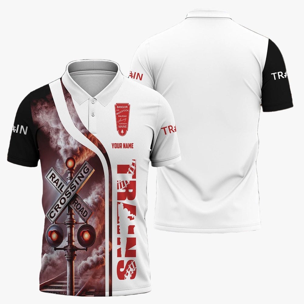 Bangor And Aroostook Railroad Polo Shirt, Crossing Railroad Sign American Locomotive Train Polo Shirt