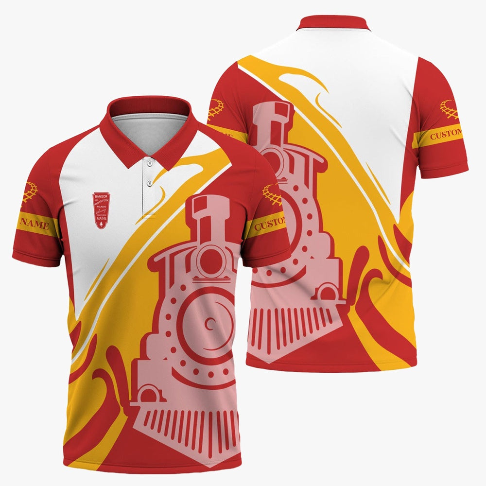 Bangor And Aroostook Railroad Polo Shirt, Flame Inspired Style Shirt Gift Idea For Train Lovers