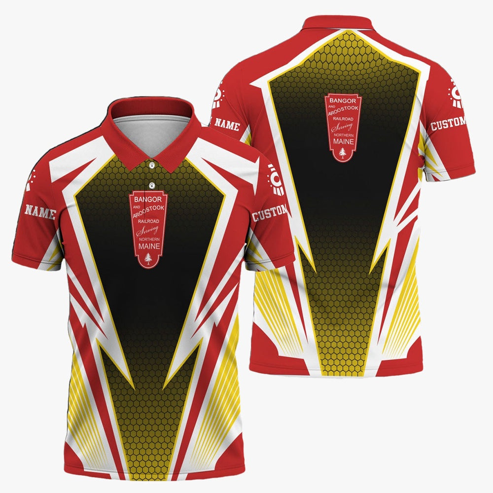 Bangor And Aroostook Railroad Polo Shirt, Lightning Graphic Style Shirt Gift Idea For Train Lover