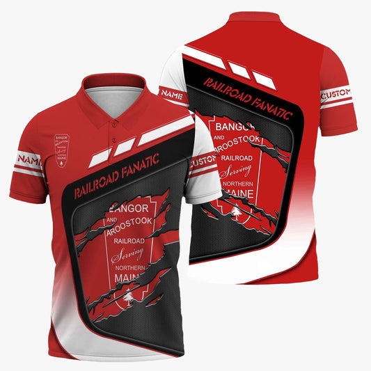 Bangor And Aroostook Railroad Polo Shirt, Ripped Texture Style Train Shirt For Railroad Fanatic