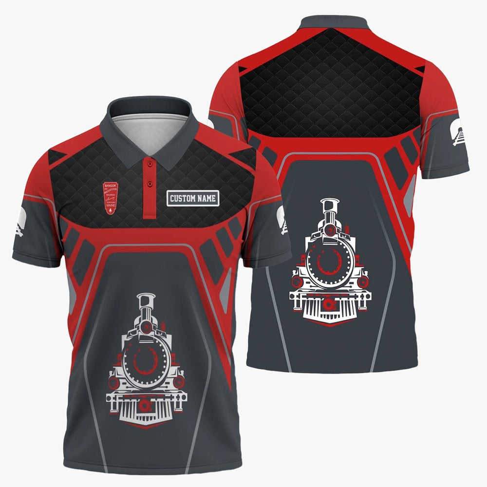 Bangor And Aroostook Railroad Polo Shirt, Steam Locomotive Engine Graphic Train Polo Shirt