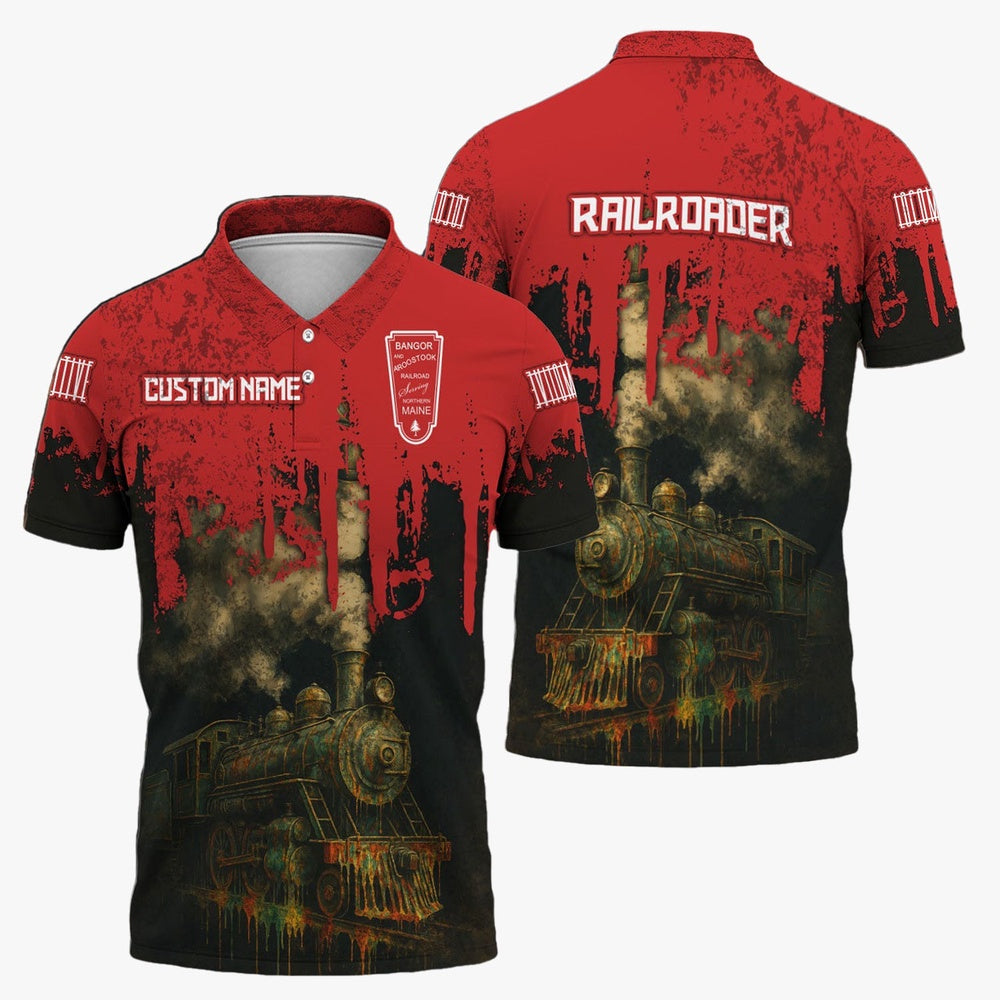 Bangor And Aroostook Railroad Polo Shirt, Vintage Train Art Style Shirt For Locomotive Fans