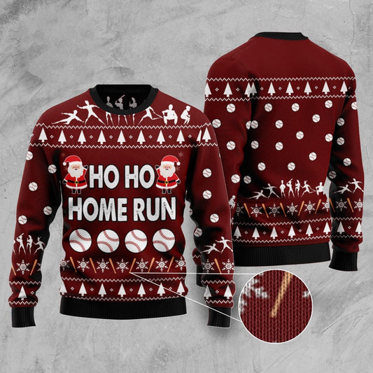 Baseball Hoho Home Run Ugly Christmas Sweater, Funny Xmas Sweater, Sweater Xmas