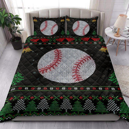 Baseball Quilt Set, Baseball Snowflake Bell Ugly Chrismas Quilt Blanket