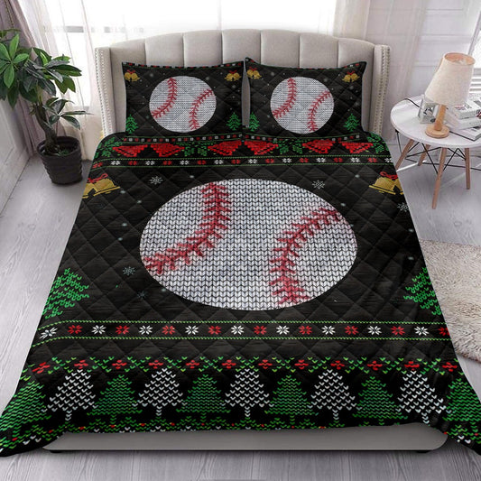Baseball Quilt Set, Baseball Snowflake Bell Ugly Chrismas Quilt Blanket