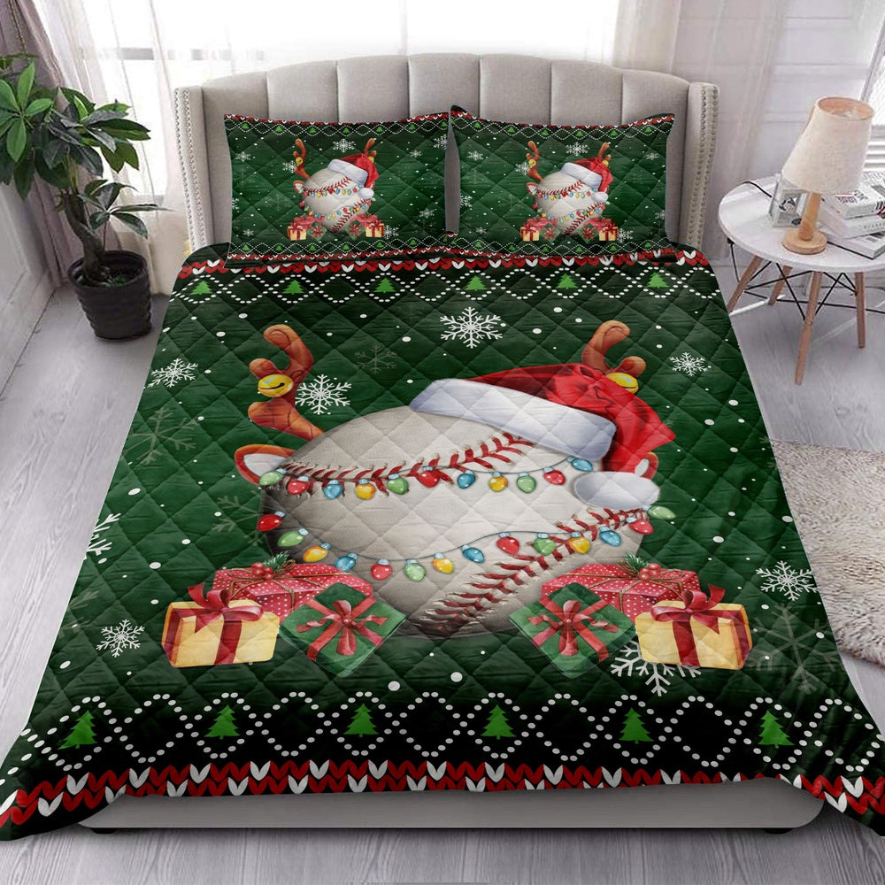Baseball Quilt Set, Baseballmas Hat Snowflake Reindeer Horn Box Ugly Quilt Blanket