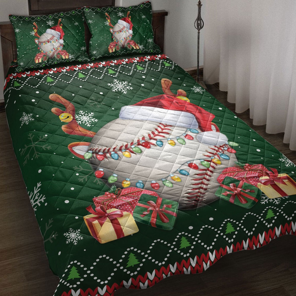 Baseball Quilt Set, Baseballmas Hat Snowflake Reindeer Horn Box Ugly Quilt Blanket