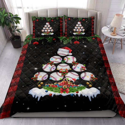 Baseball Quilt Set, Baseballmas Tree Snowflake Box Red Buffalo Plaid Quilt Blanket