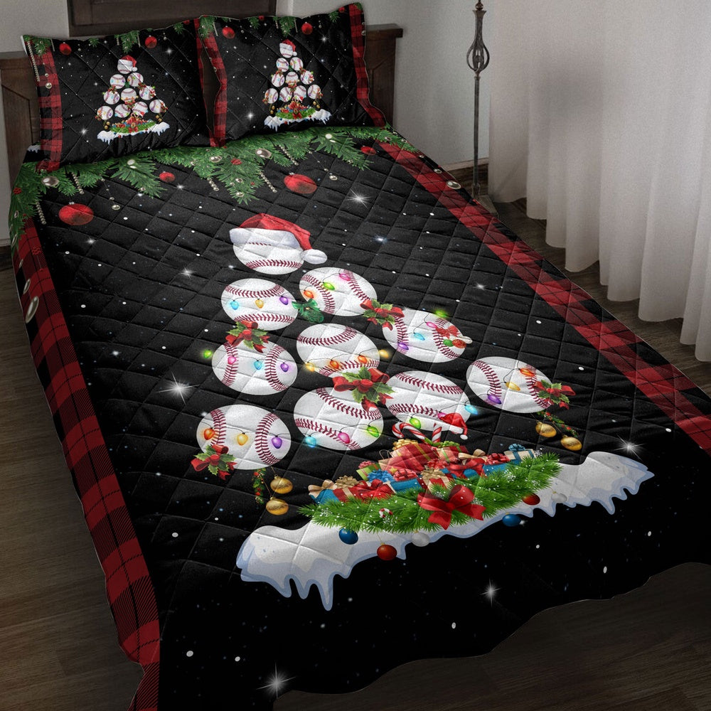 Baseball Quilt Set, Baseballmas Tree Snowflake Box Red Buffalo Plaid Quilt Blanket