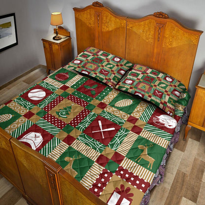 Baseball Quilt Set, Christmas Baseball Patchwork Xmas Winter Holiday Quilt Blanket