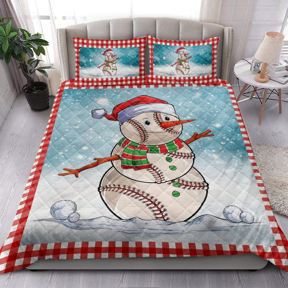 Baseball Quilt Set, Funnymas Baseball Balls Santa Snowman Quilt Blanket