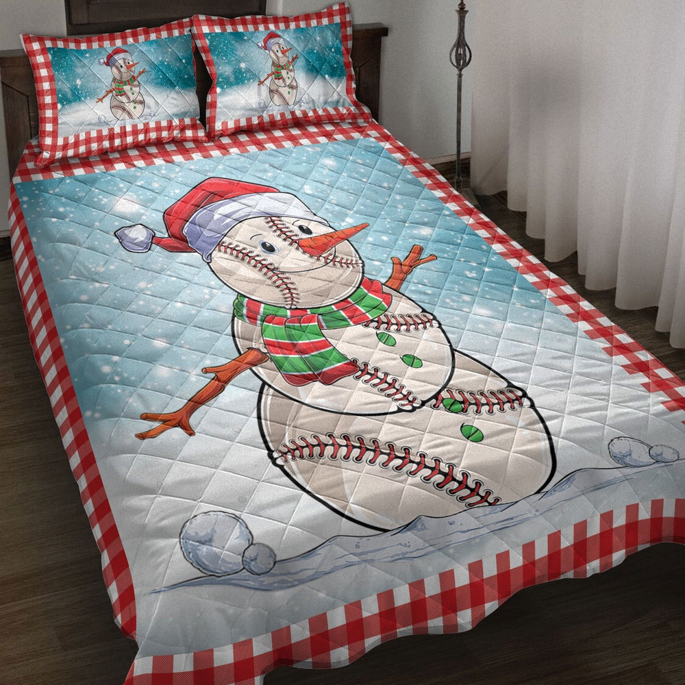Baseball Quilt Set, Funnymas Baseball Balls Santa Snowman Quilt Blanket