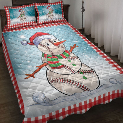 Baseball Quilt Set, Funnymas Baseball Balls Santa Snowman Quilt Blanket
