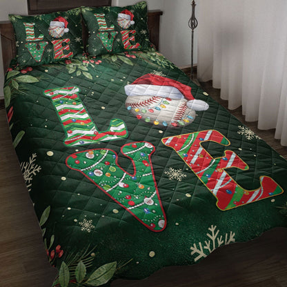Baseball Quilt Set, Love Baseball Withmas Hat Holly Berry Snowflake Xmas Quilt Blanket