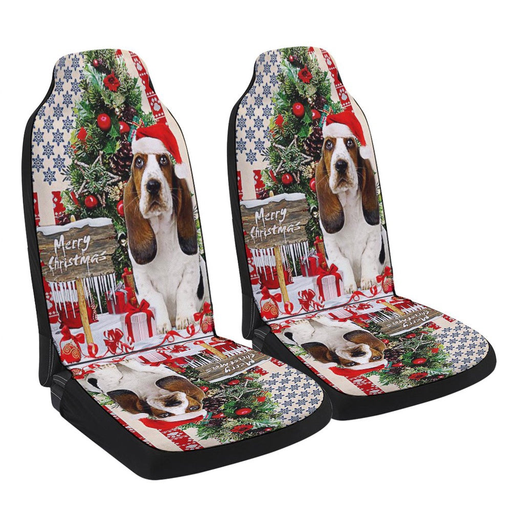 Basset Hound Christmas American flag Cars Seat Cover, Christmas Car Seat Covers, Car Decor Gift