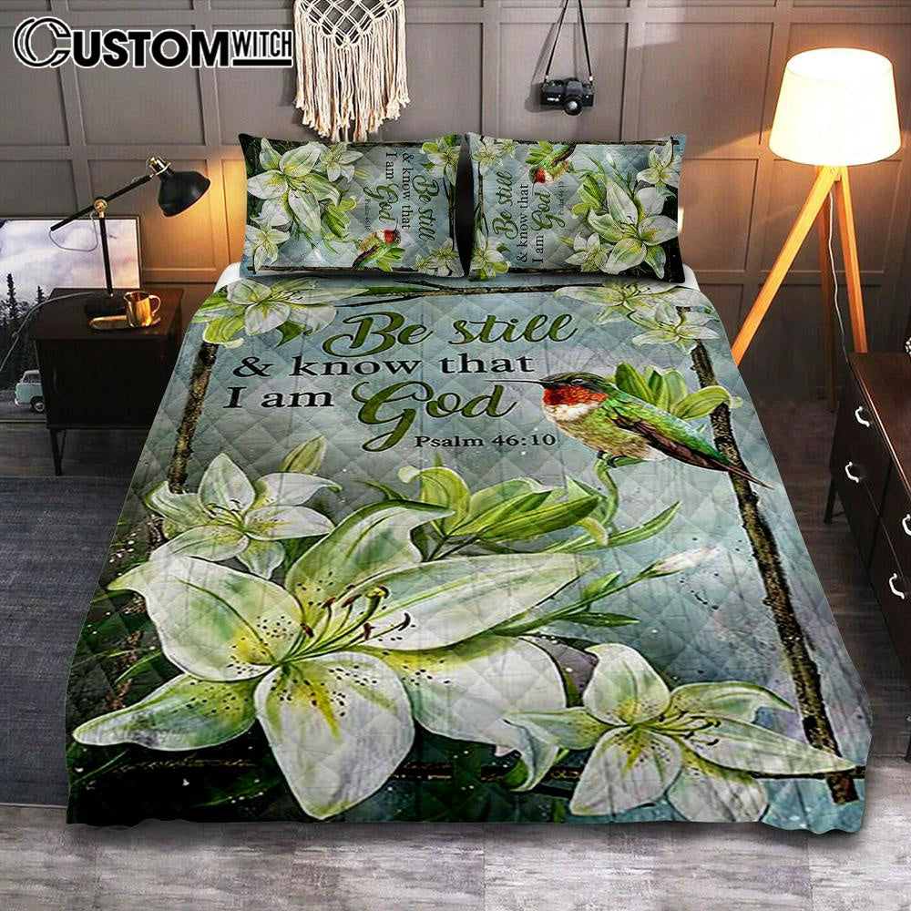 Be Still And Know That I Am God Lily Flower Hummingbird Quilt Bedding Set Art 