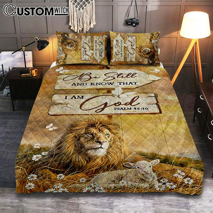 Be Still And Know That I Am God Lion Wooden Sign Quilt Bedding Set Art