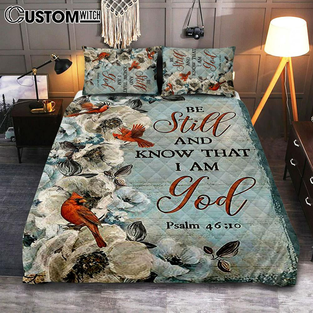 Be Still And Know That I Am God White Jasmine Pretty Cardinal Quilt Bedding Set Art