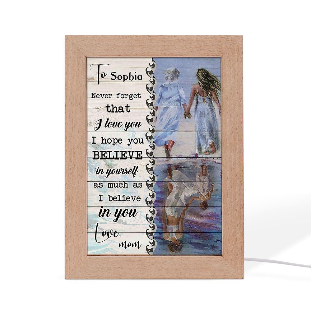 Beach Mother Daughter Reflection Never Forget I Love You Mom Personalized Frame Lamp, Mother's Day Night Light, Best Mom Ever, Gift For Mom