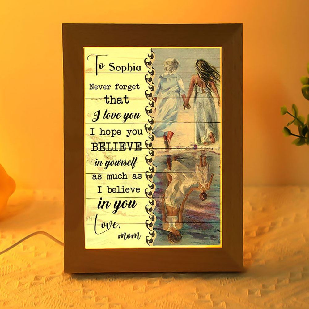 Beach Mother Daughter Reflection Never Forget I Love You Mom Personalized Frame Lamp, Mother's Day Night Light, Best Mom Ever, Gift For Mom