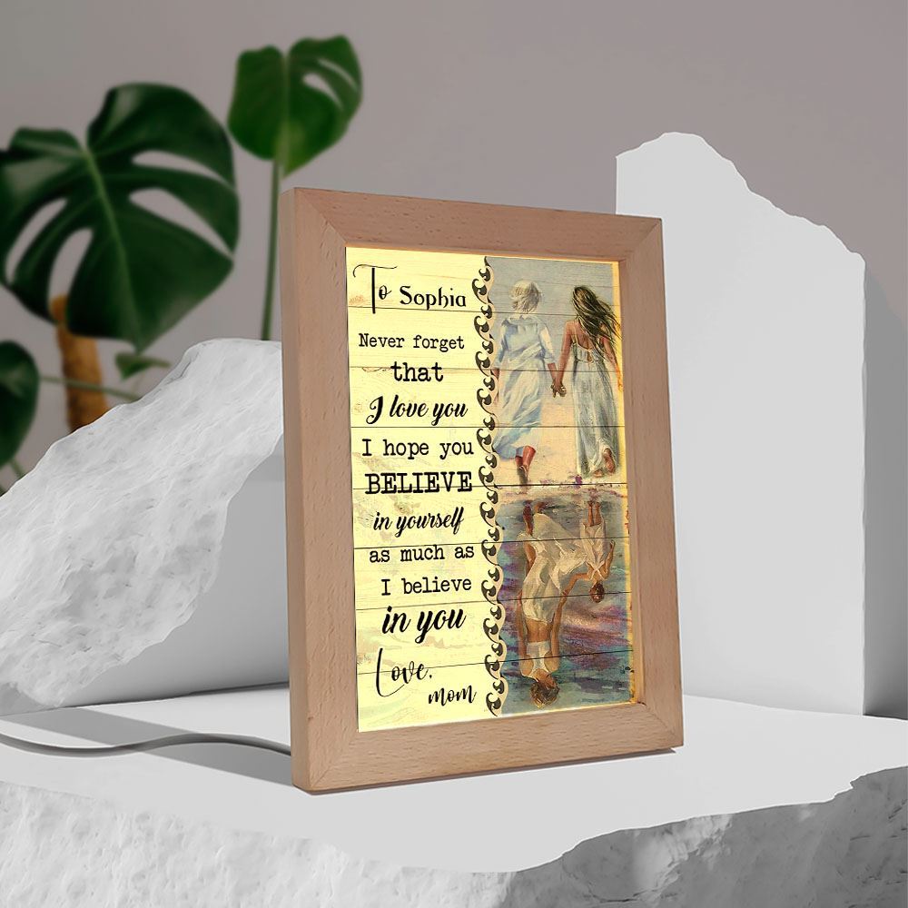 Beach Mother Daughter Reflection Never Forget I Love You Mom Personalized Frame Lamp, Mother's Day Night Light, Best Mom Ever, Gift For Mom