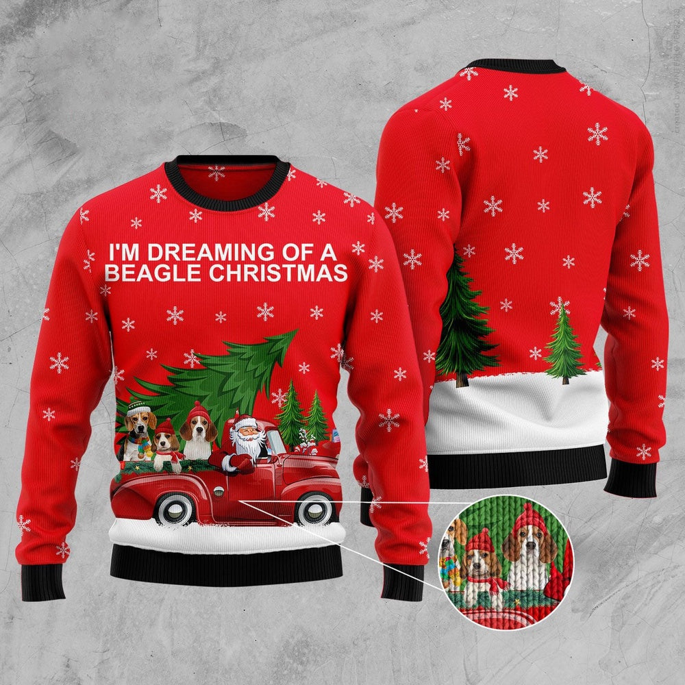 Beagle And Red Truck Ugly Christmas Sweater, Funny Xmas Sweater, Sweater Xmas