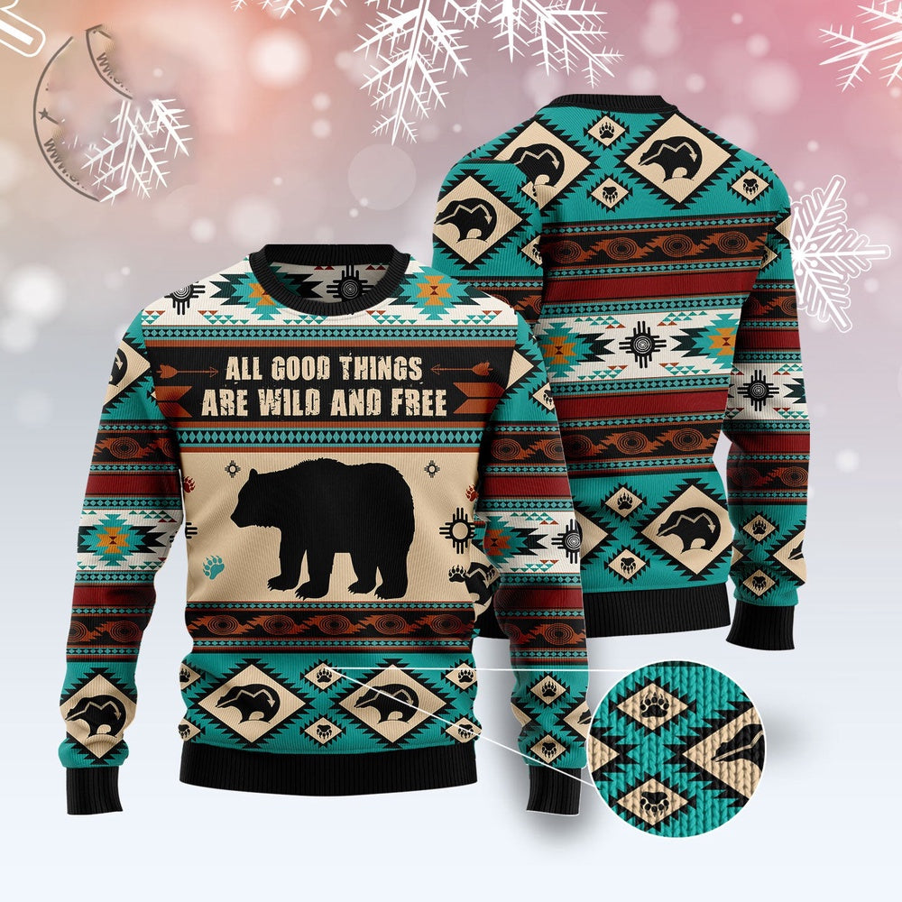 Bear Wild And Free Ugly Christmas Sweater, Funny Xmas Sweater, Sweater Xmas