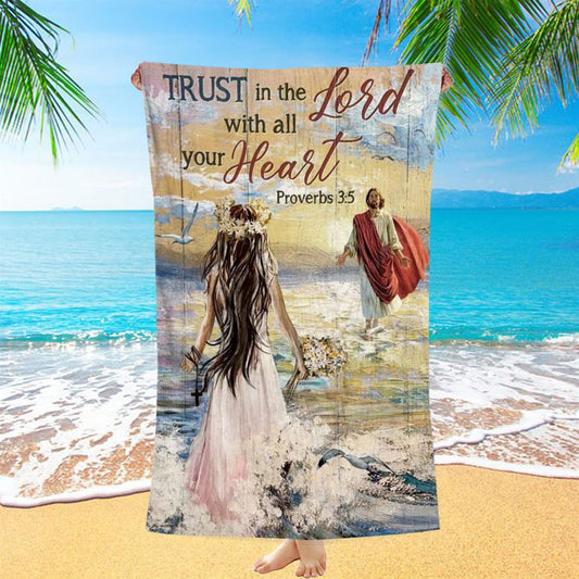 Beautiful Girl, Flower Crown, Ocean Waves, Trust In The Lord Beach Towel, Christian Beach Towel, Christian Gift, Gift For Women