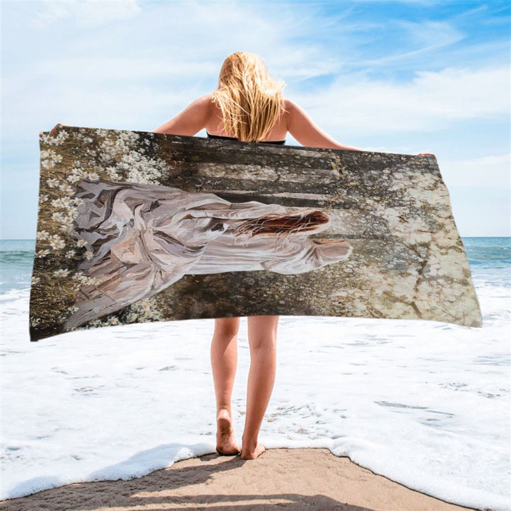 Beautiful Girl Walking With God Says You Are Beach Towel - Christian Beach Towel - Bible Verse Beach Towel