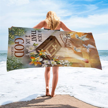 Beautiful Heaven Cross Bible Be Still And Know That I Am God Beach Towel, Christian Beach Towel, Christian Gift, Gift For Women