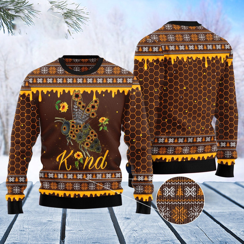 Bee Kind Sunflower Ugly Christmas Sweater, Funny Xmas Sweater, Sweater Xmas