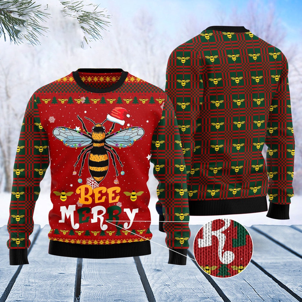 Bee Merry Chirstmas Ugly Sweater, Funny Xmas Sweater, Sweater Xmas