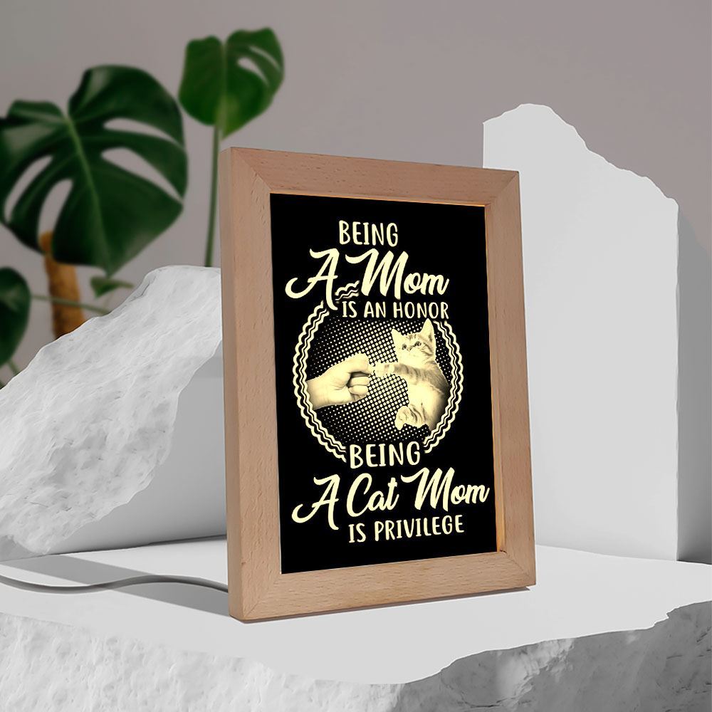 Being Cat Mom Is Privilege Frame Lamp, Mother's Day Night Light, Best Mom Ever, Gift For Mom